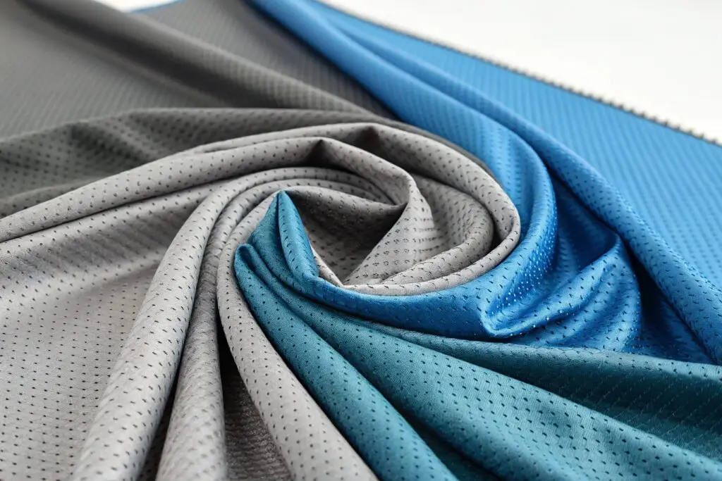High-quality breathable sports fabric in blue and gray tones