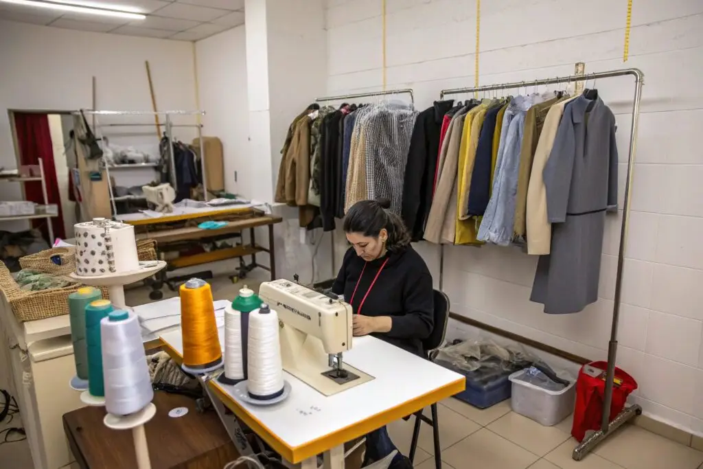 Tailor sewing garments in a small fashion workshop