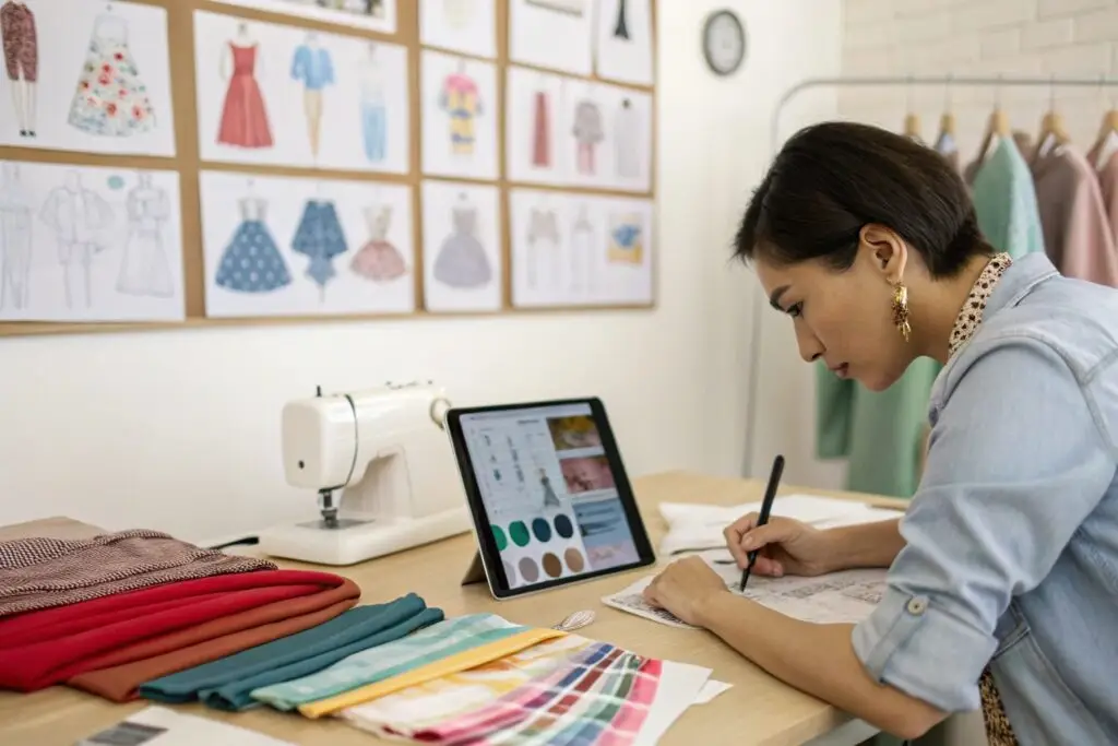 Fashion designer sketching new clothing designs