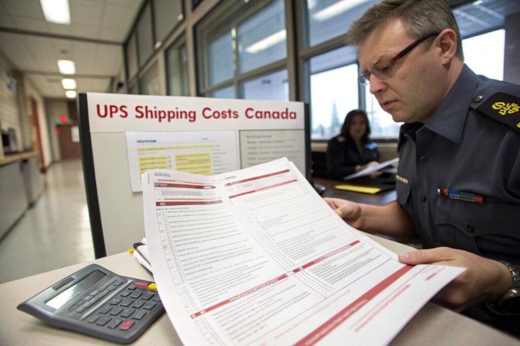 Customs officer reviewing a shipment invoice, logistics process