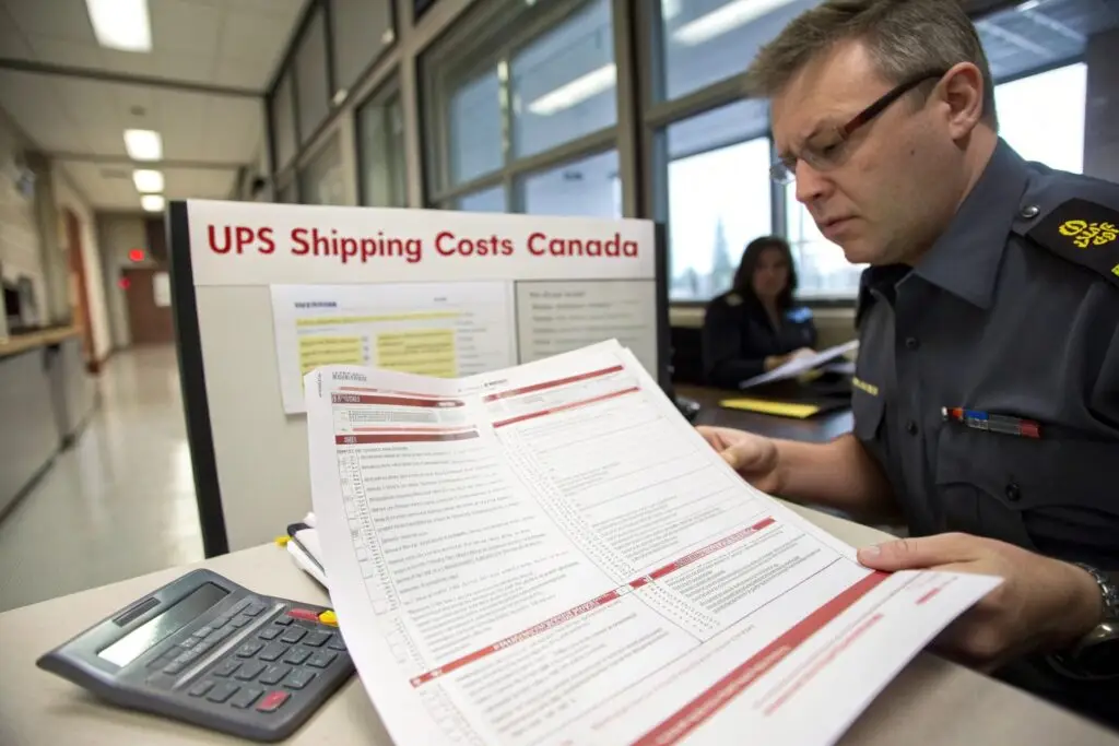 Customs officer reviewing a shipment invoice, logistics process