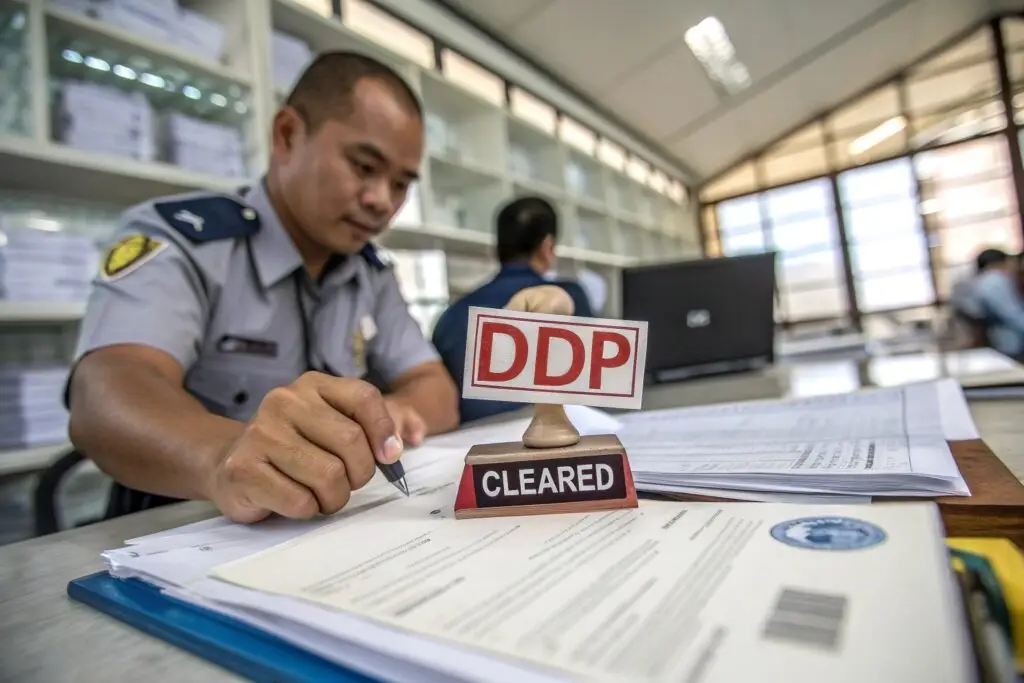 Customs Officer Reviewing Paperwork