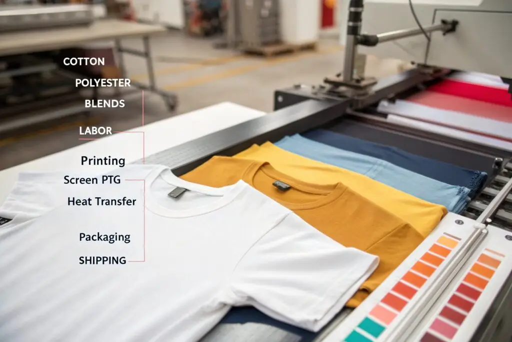 A visual infographic displaying the key steps in t-shirt manufacturing