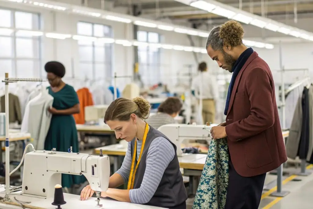 Detailed visual representation of the fashion industry in a clothing factory