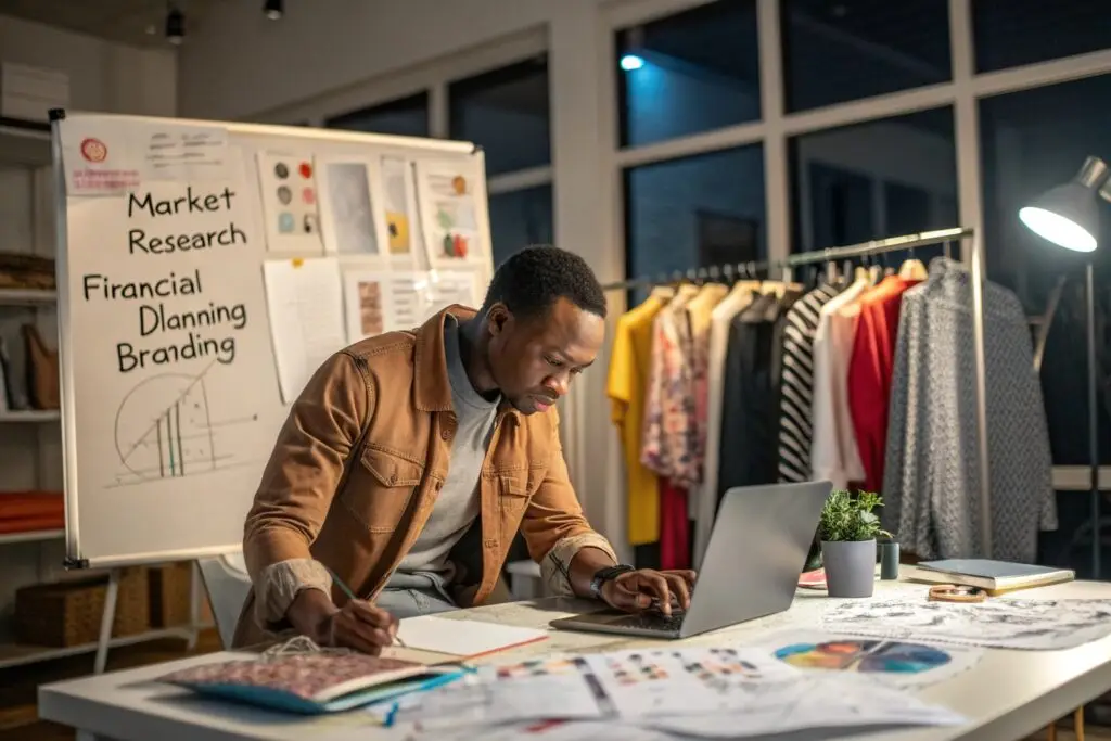 Dedicated Fashion Entrepreneur Working Late