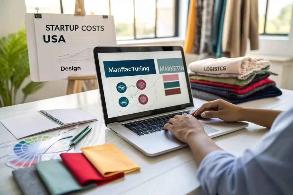 A digital infographic displaying a breakdown of startup costs in the fashion industry