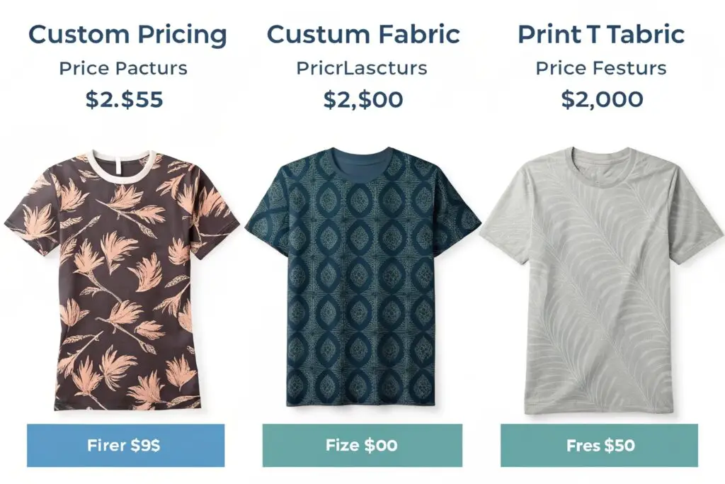Digital infographic displaying different pricing options for custom T-shirts