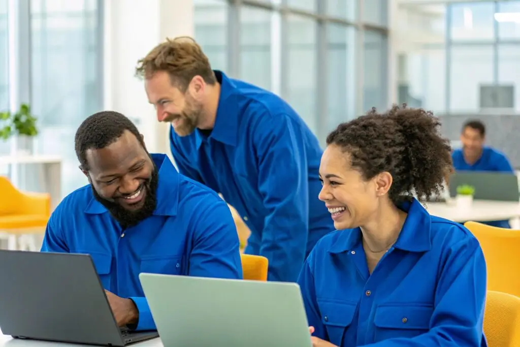 Diverse group of employees collaborating in a modern office