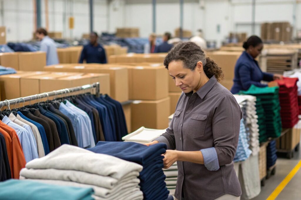 Quality control inspection of garments in a clothing warehouse