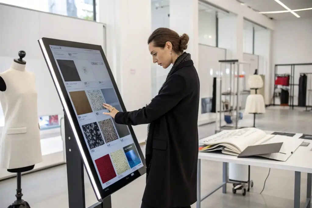 Fashion professional selecting digital fabric designs