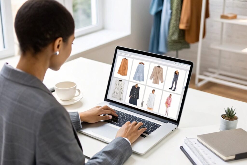 Business professional browsing an online clothing catalog