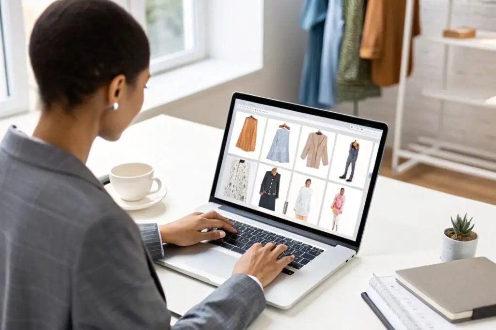 Business professional browsing an online clothing catalog