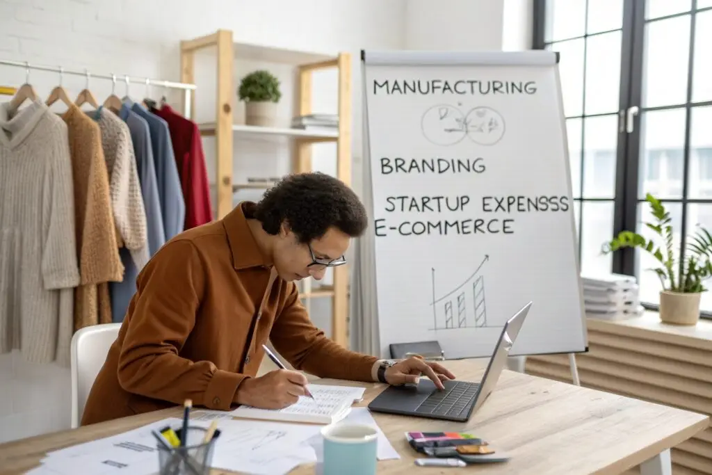 Fashion entrepreneur planning manufacturing and branding strategy