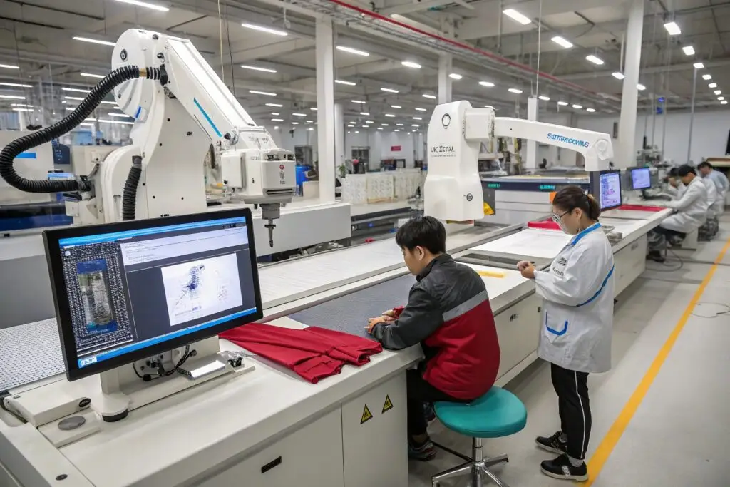 Futuristic clothing factory utilizing computerized automation