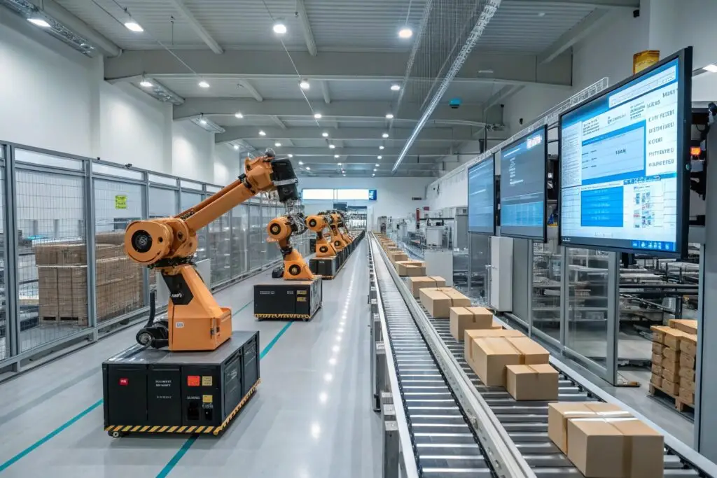 Automated robotic arms handling package logistics