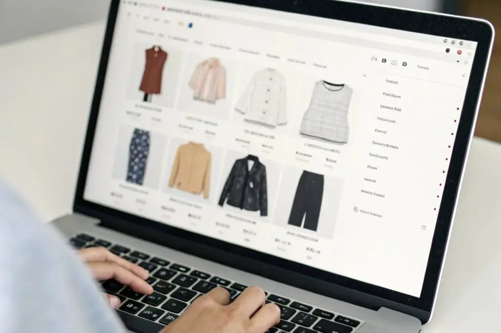 Online wholesale clothing store displayed on a laptop