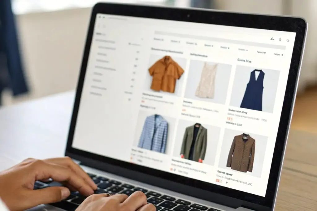 Online clothing store displayed on a laptop screen