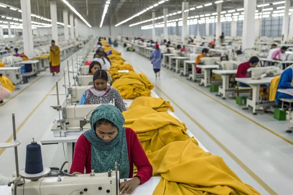 Large-scale garment manufacturing in a textile factory