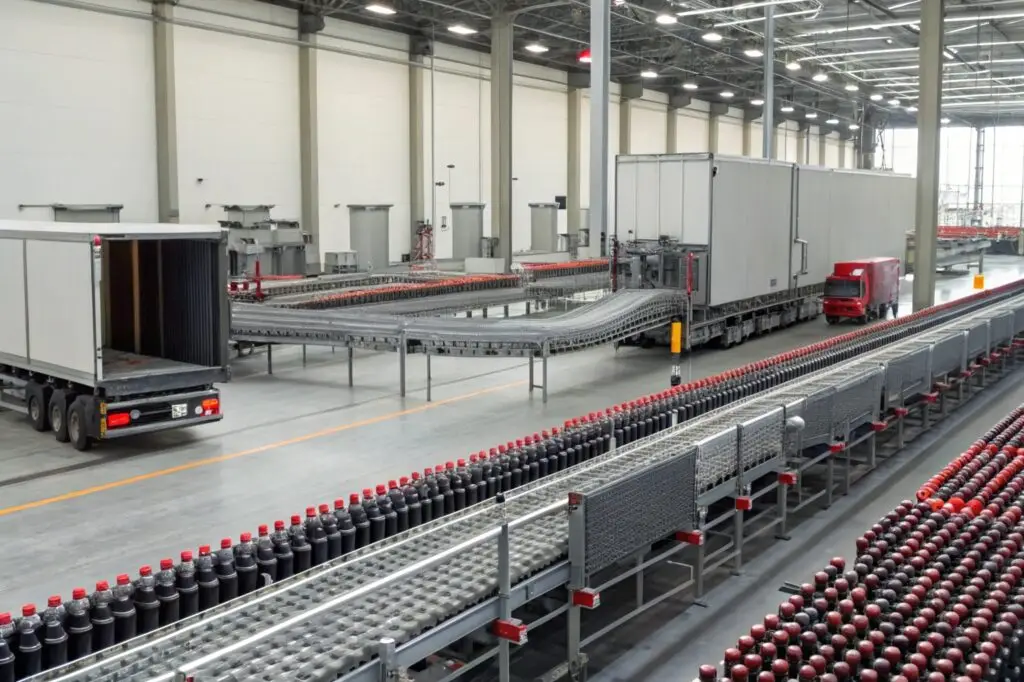 Automated bottling and distribution process in a beverage factory