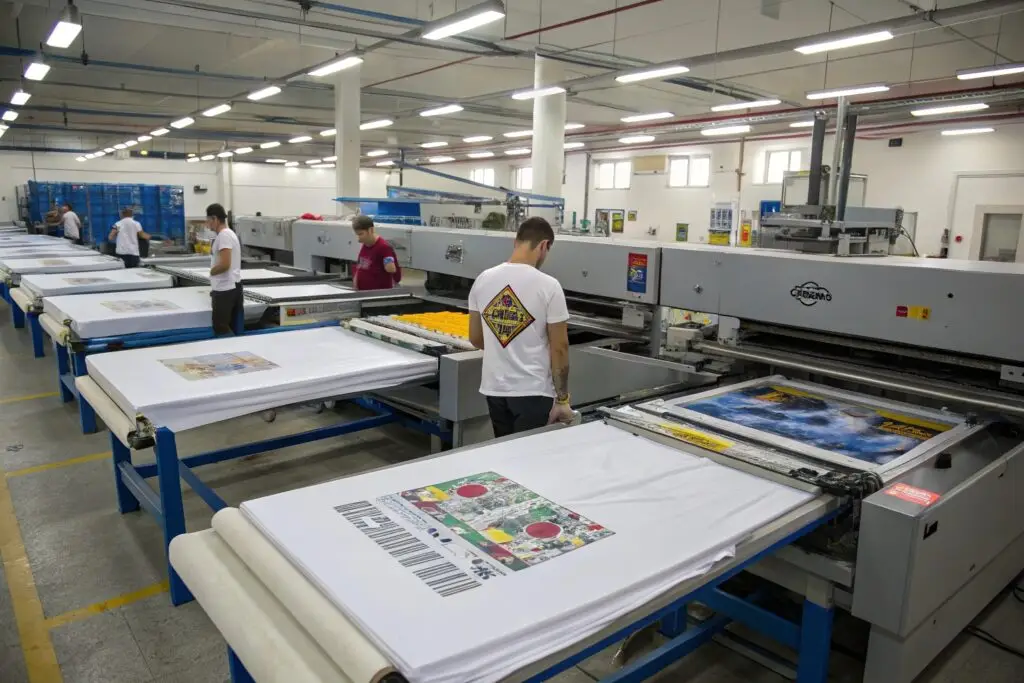 Large-scale T-shirt printing facility with automated machines