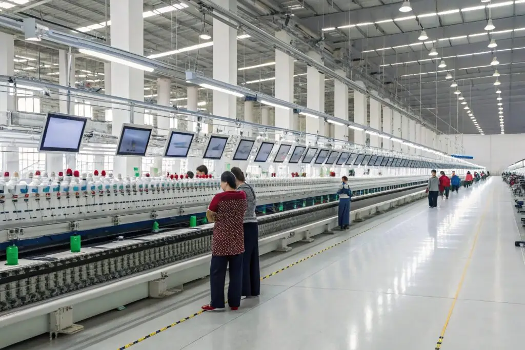 High-tech textile manufacturing in a modern factory