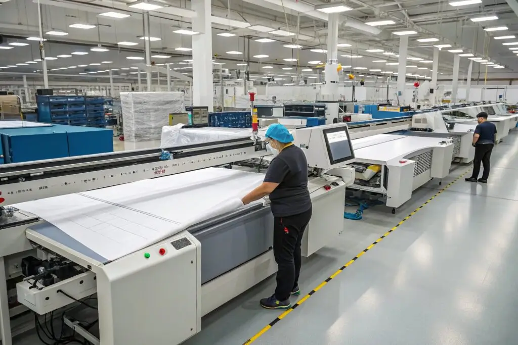 Automated fabric cutting machine in a garment factory