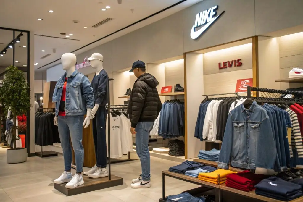 Modern retail store showcasing premium fashion brands and denim apparel