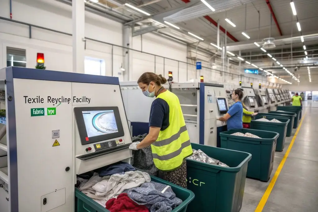 Automated textile recycling process in a sustainable facility