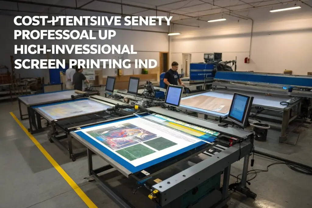 Printing factory setup with multiple large screen printing machines