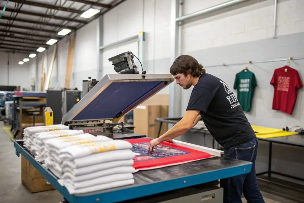 Screen printing technician working on t-shirt design
