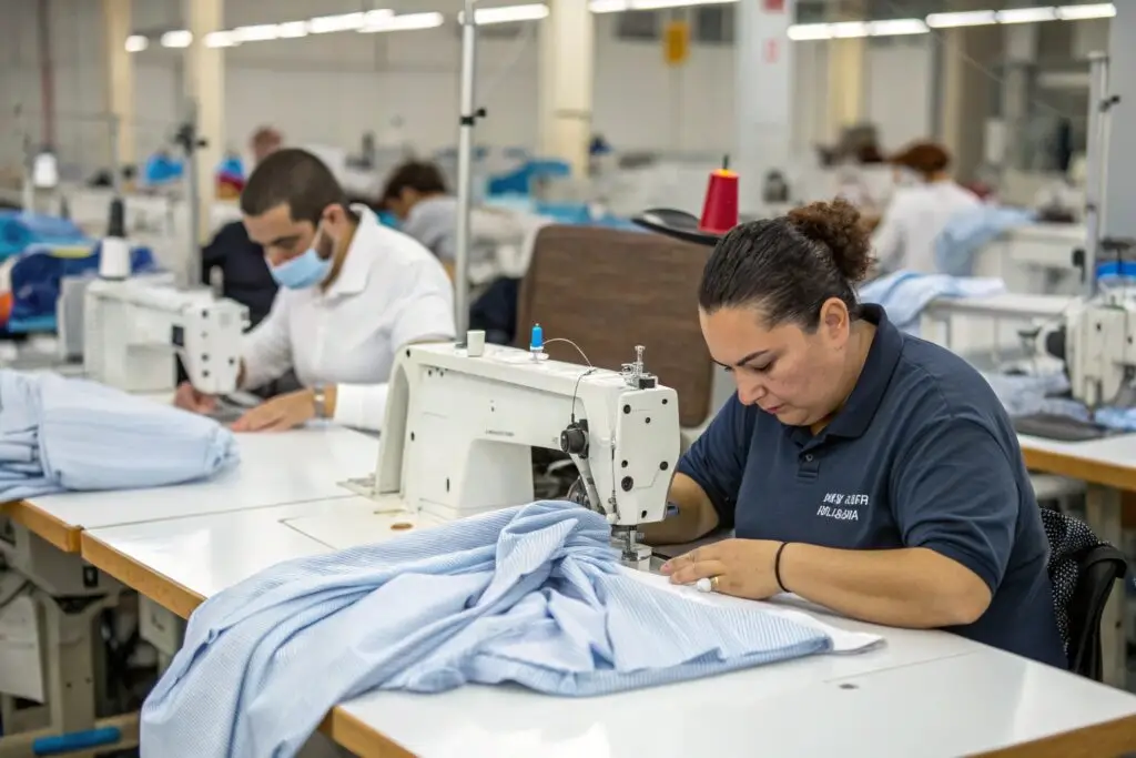 Professional clothing production facility with skilled workers
