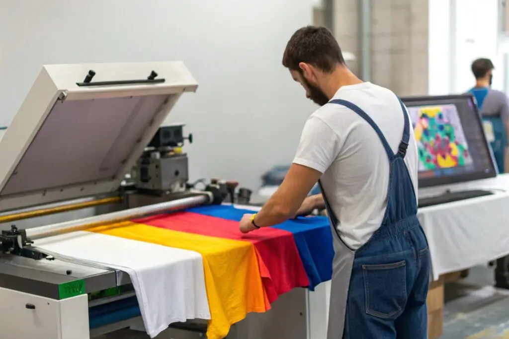 Professional T-shirt printing studio with automated printing machine