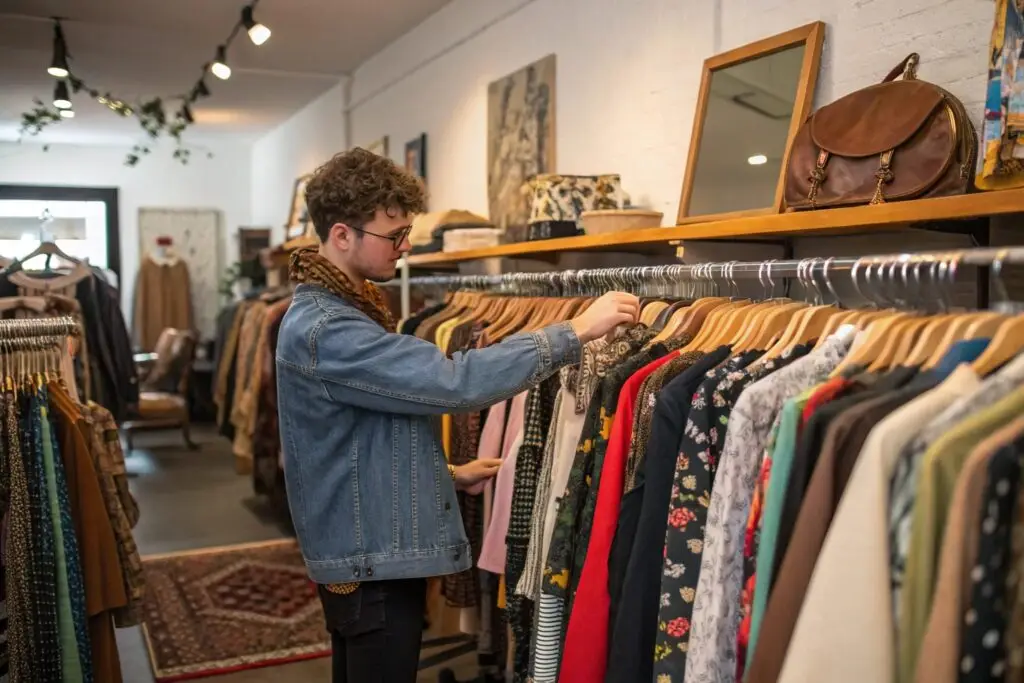 Man browsing clothing racks in a boutique store