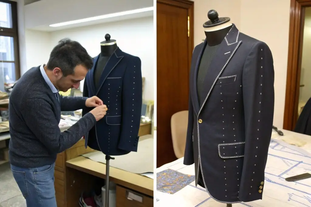 Tailor crafting a bespoke suit with precision stitching