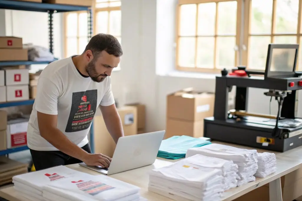 A small business owner reviewing sales data on a laptop