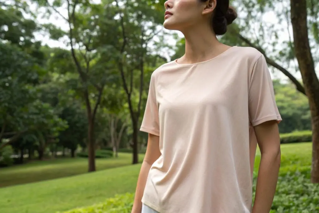 Women's soft pink short-sleeve T-shirt, casual and breathable