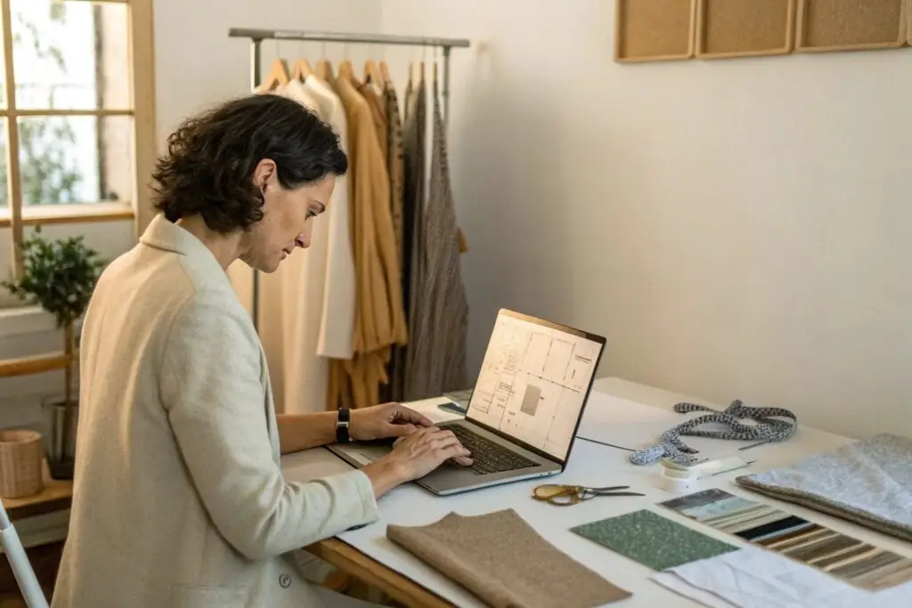 Fashion designer creating patterns in home studio