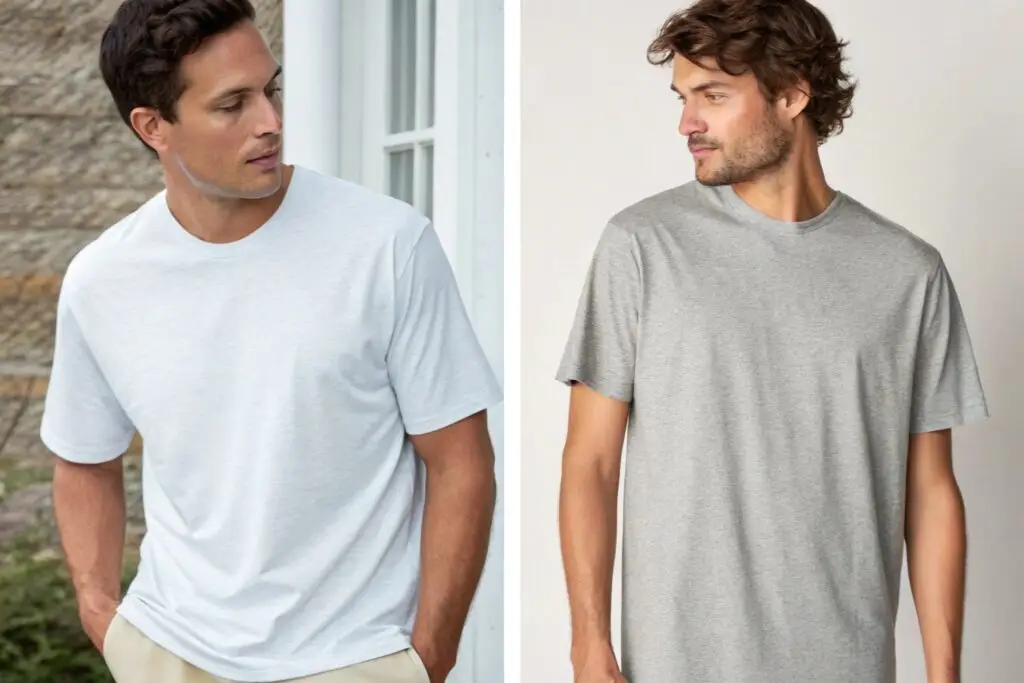 A side-by-side comparison of cotton and cotton-blend t-shirts
