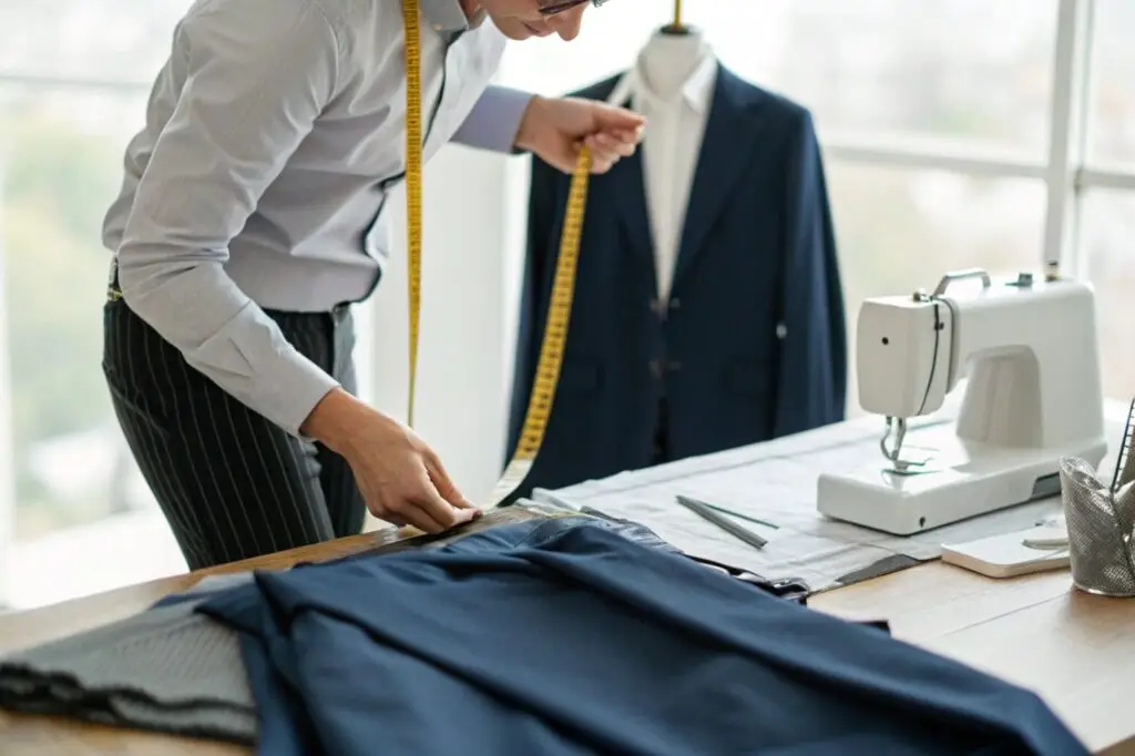 Tailor measuring fabric for a custom suit design