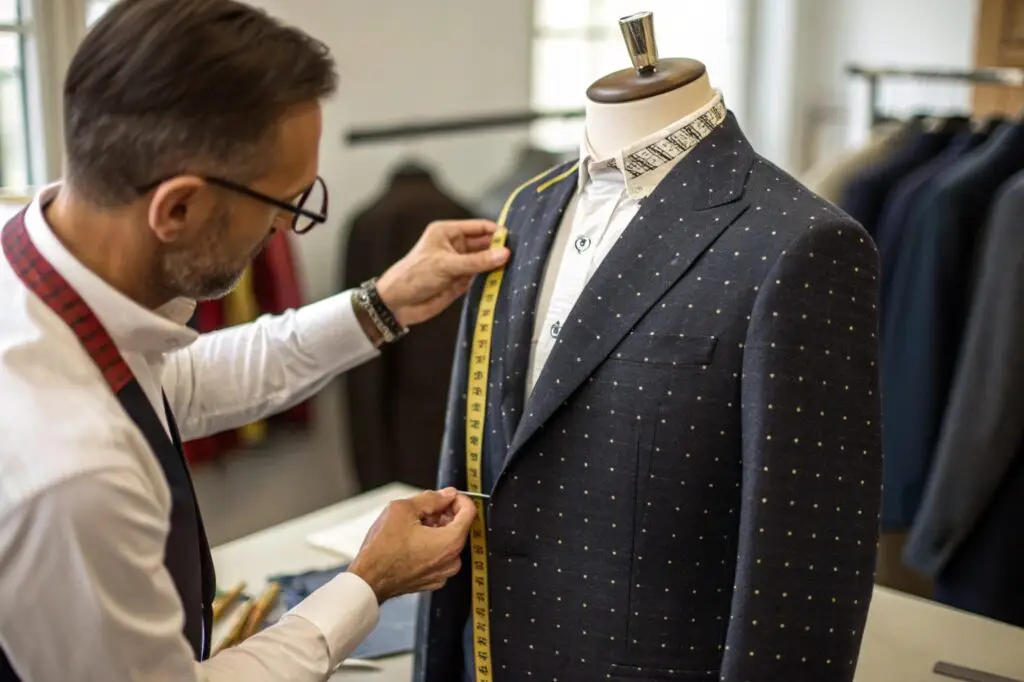 Tailor measuring a custom suit for perfect fit