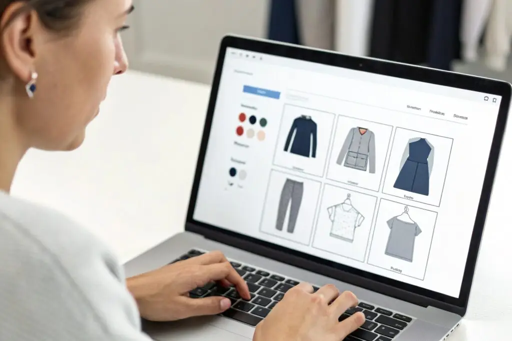 User working on Techpacker, creating a tech pack for clothing designs on a laptop