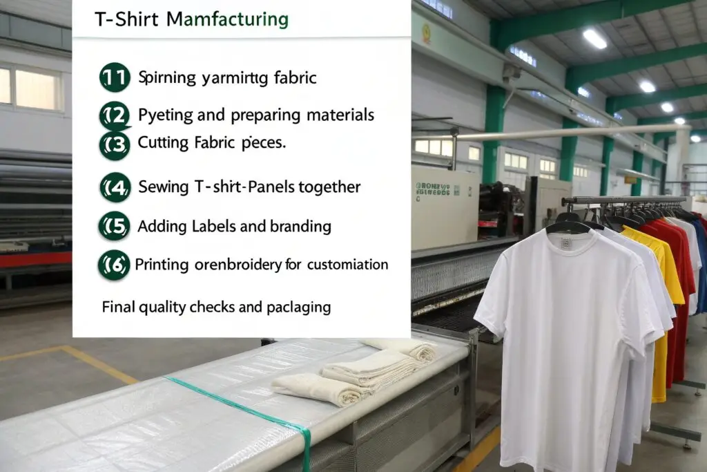 A visual infographic displaying the key steps in t-shirt manufacturing