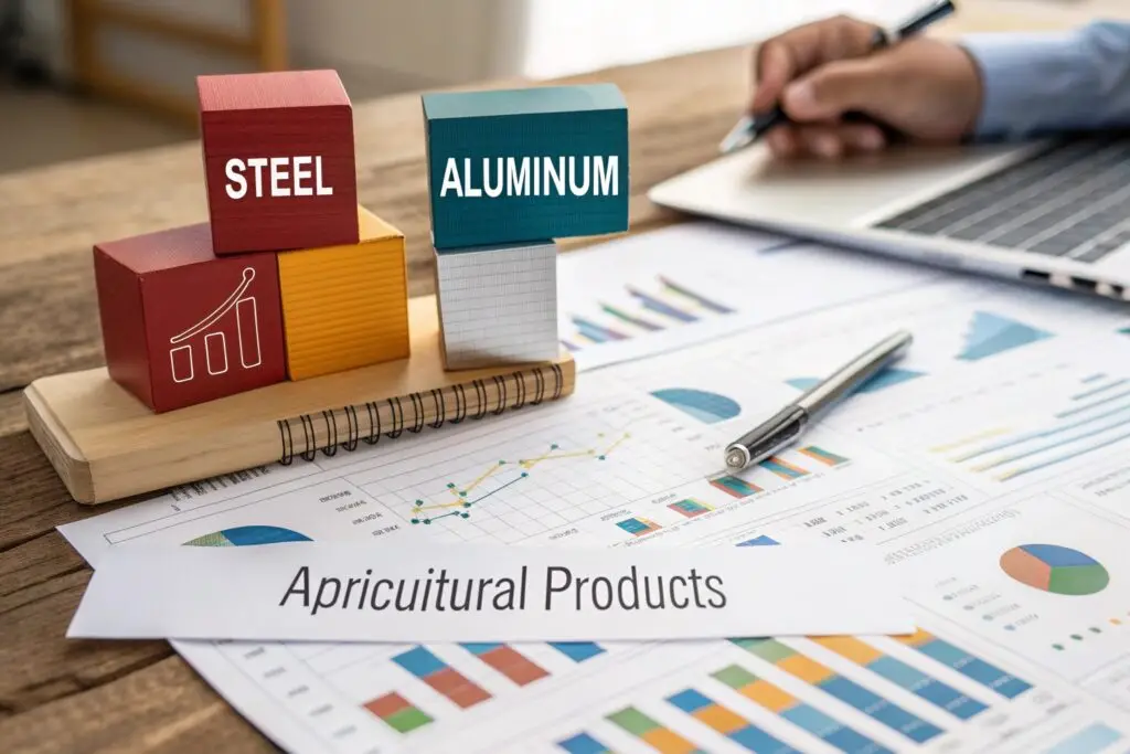 Visual representation of a trade dispute, showing steel and aluminum tariffs
