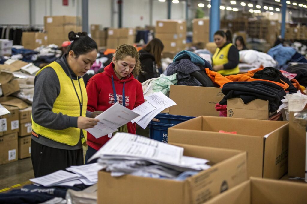 Warehouse packed with clothing shipments