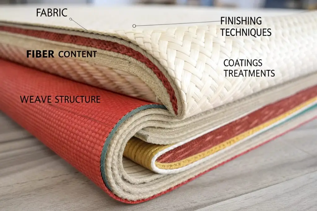 Cross-section of fabric layers with detailed annotations