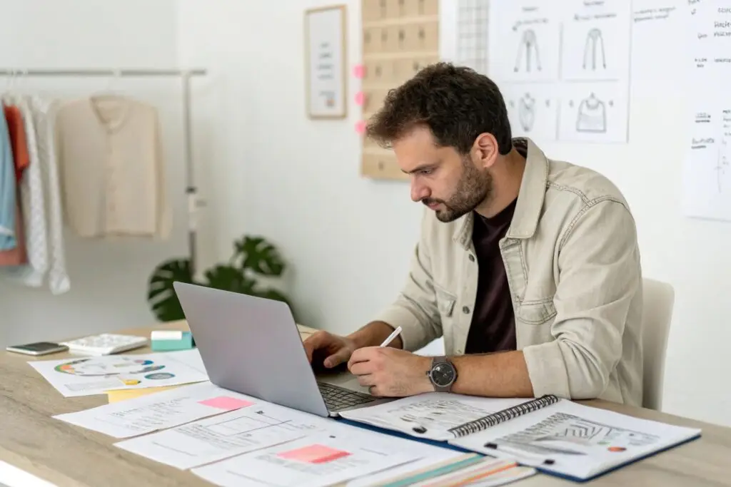Business owner brainstorming and designing new fashion concepts