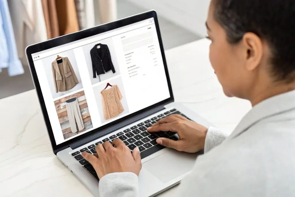 Business owner browsing through clothing listings