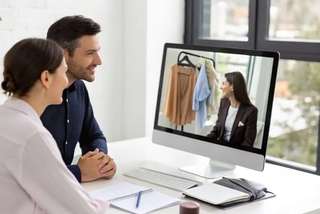 Business owners discussing partnership online