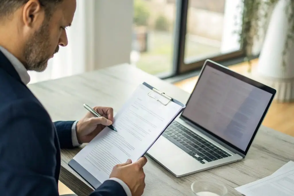 Business owner filling out paperwork