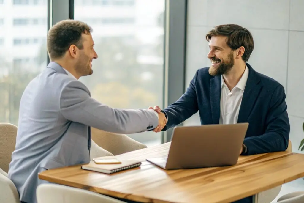 Business owners shaking hands in agreement